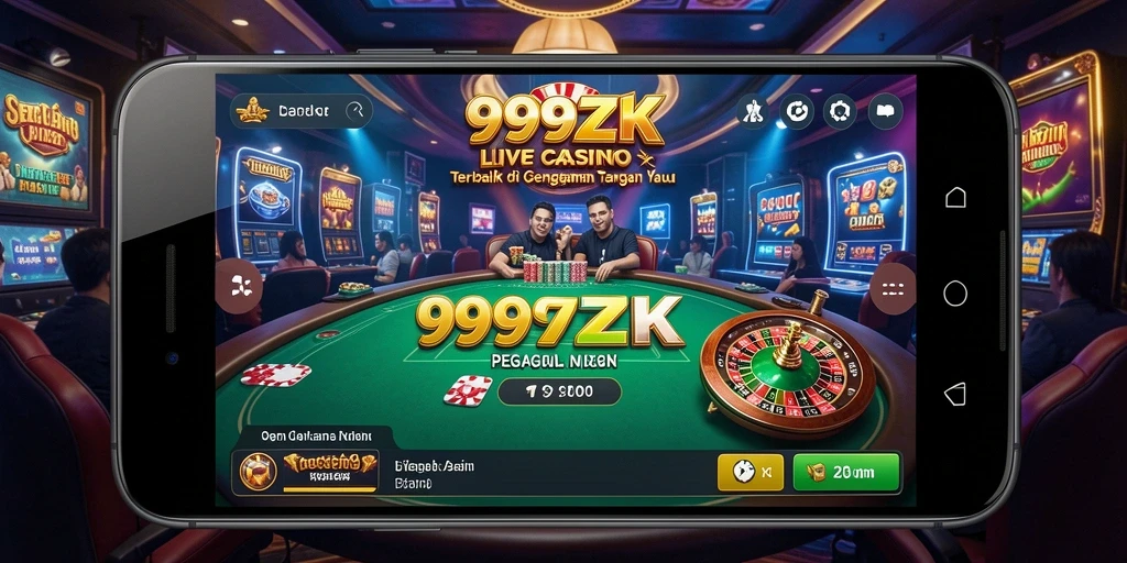 Screenshot gameplay menunjukkan dealer profesional dan pemain yang antusias.