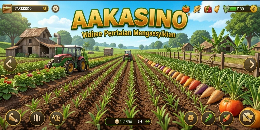 Screenshot gameplay AAKASINO menunjukkan aktivitas bertani yang seru.