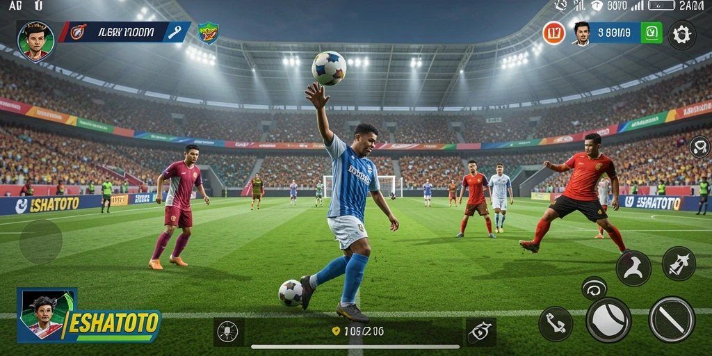 Tampilan gameplay ESHATOTO yang seru dan dinamis untuk pencinta sepak bola.