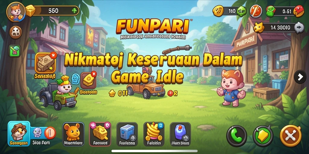 Tampilan screenshot utama yang menarik dari gameplay Idle FUNPARI.