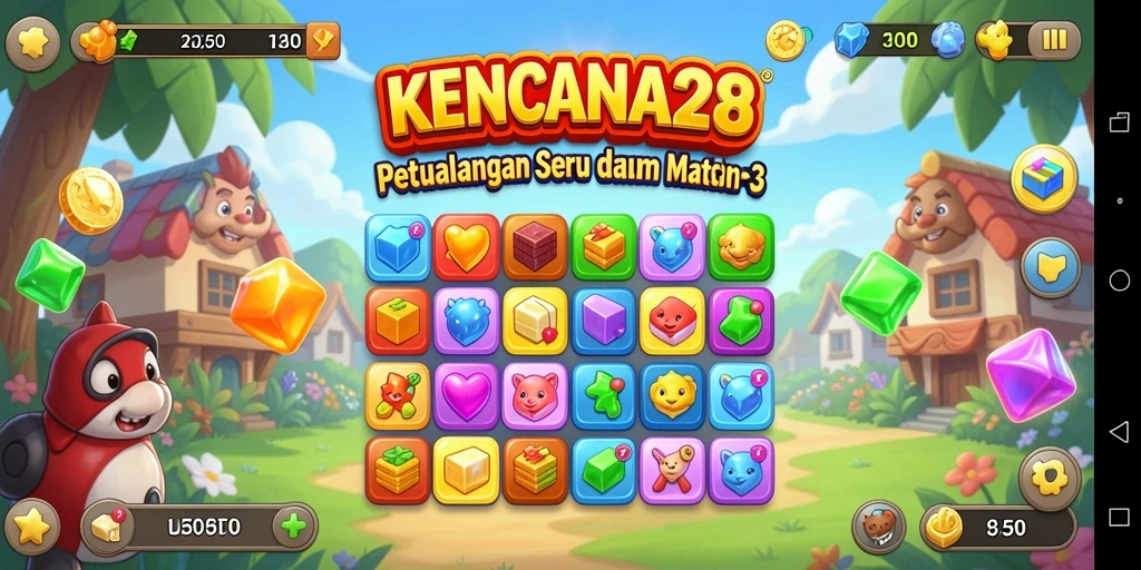 Tangkapan layar gameplay KENCANA28 yang penuh warna dan aktif.