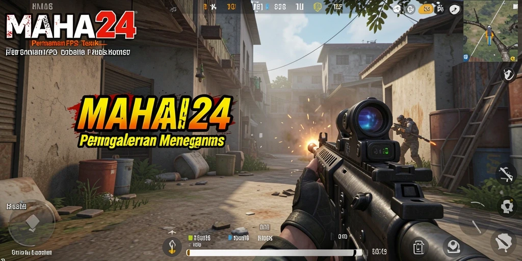 Screenshot gameplay MAHA24 dengan action menembak yang intens.