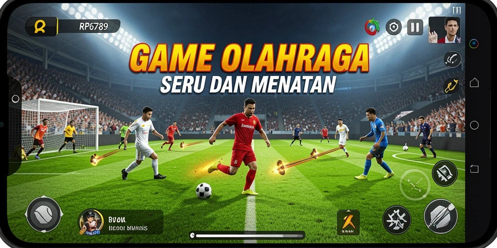 Tangkapan layar gameplay RP6789 yang menunjukkan aksi seru dalam pertandingan olahraga.