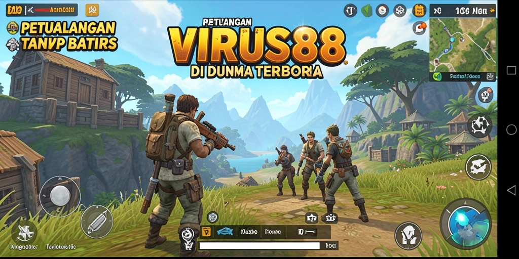 Screenshot dari gameplay <strong>VIRUS88</strong> yang menunjukkan eksplorasi dunia terbuka.