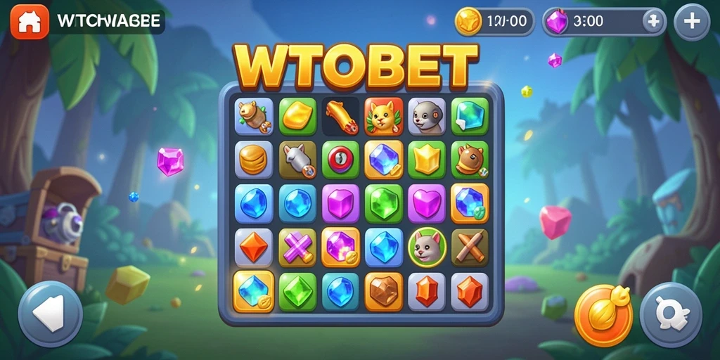 Tampilan gameplay seru WTOBET dalam genre Match-3 yang menantang.